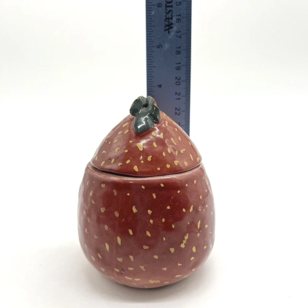 Handmade Ceramic Berry Sugar Bowl‎ with Lid Spoon Rest Unique Kitchen Decor